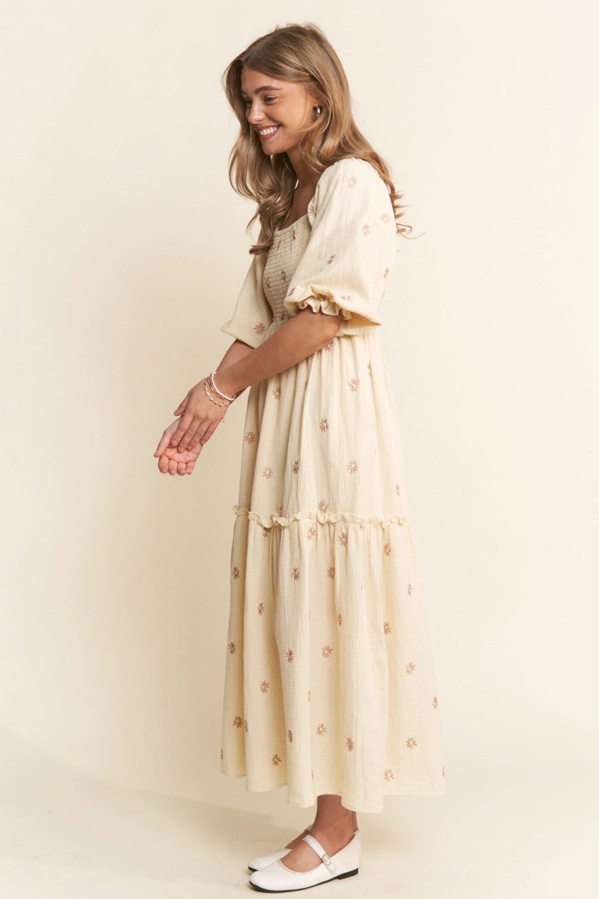 Bestickes Musselin Maxikleid "Kennedy"