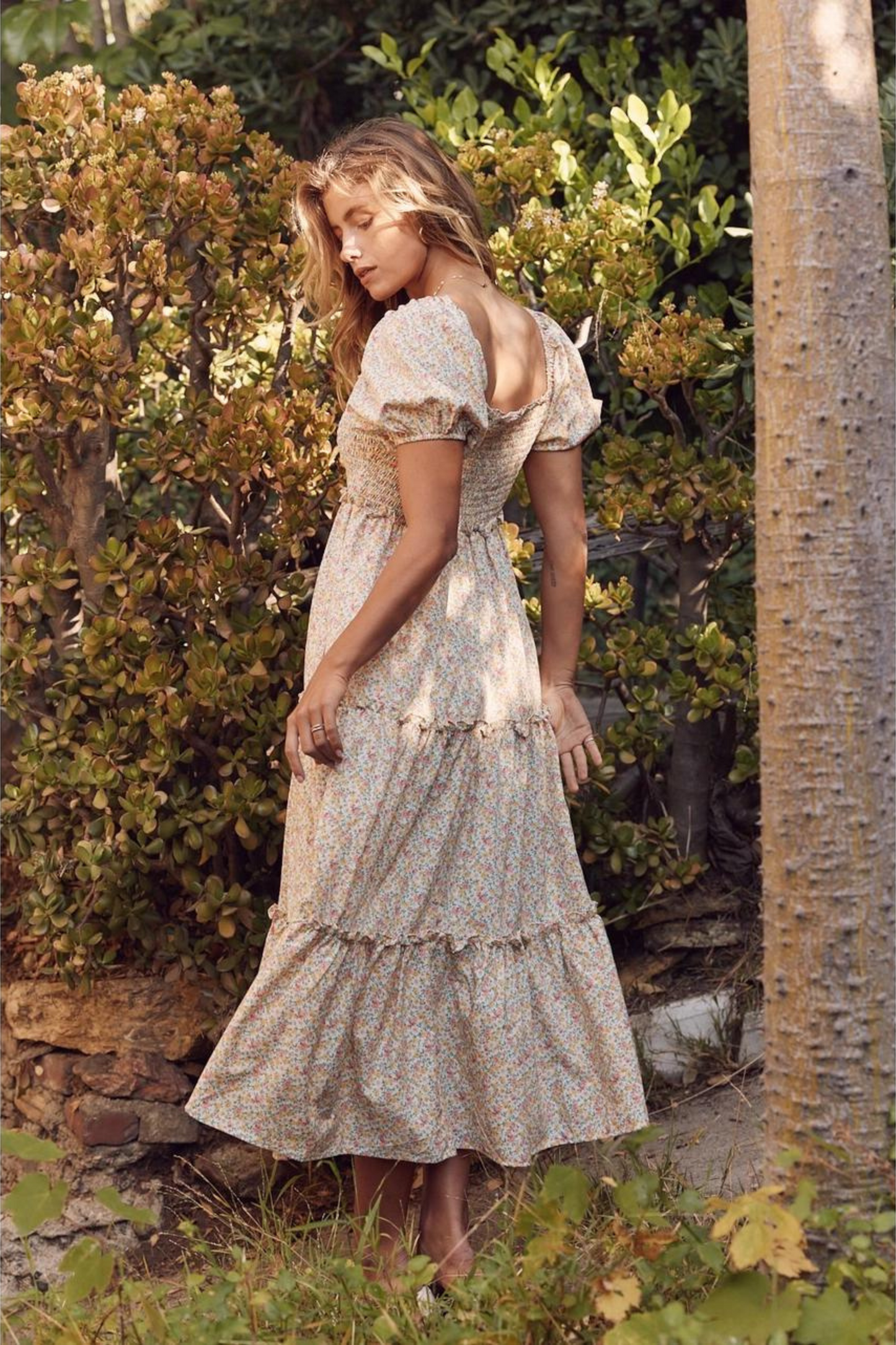 Blümchen Midikleid "Juliette" im Vintage Stil (Creme)