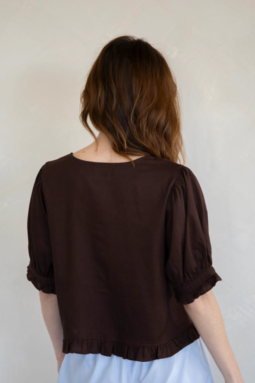 Leinen Oberteil "Iris" Braun