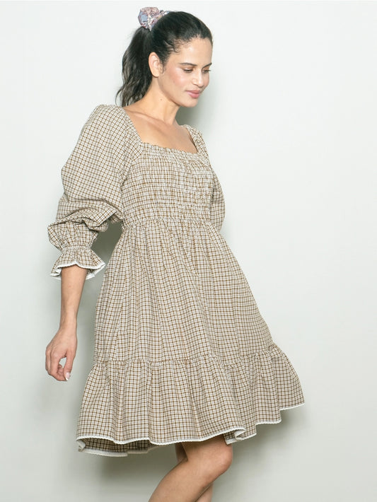 Knielanges Kariertes Midikleid "Harlow"