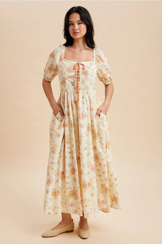 Blümchen Midikleid "Eden" mit Korsettdetails