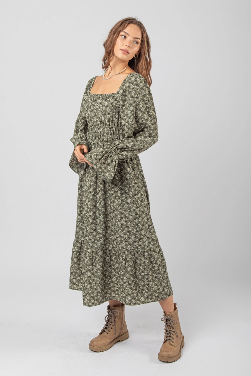 Blümchen Midikleid "Mabel" (Grün)
