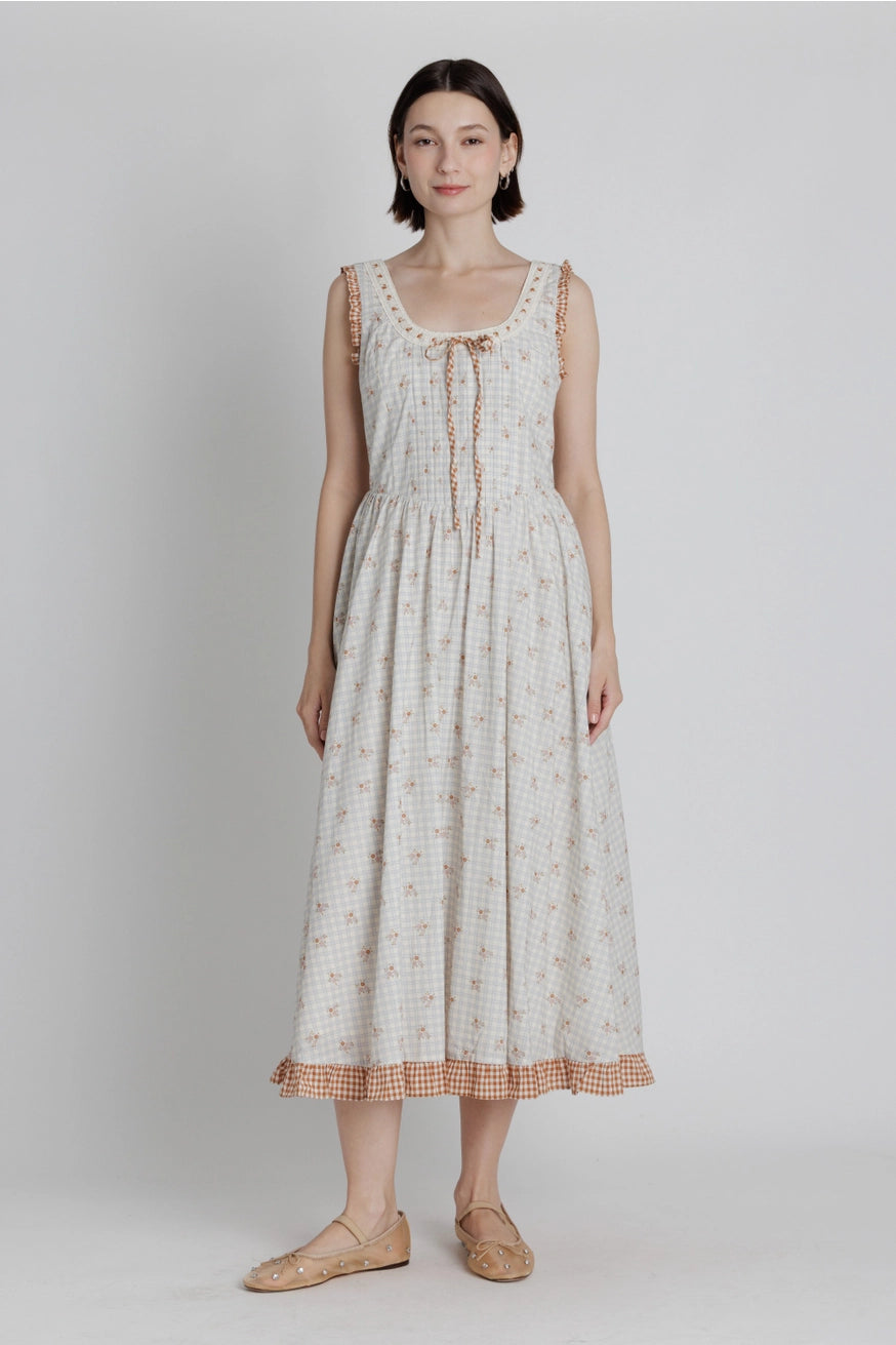 Blümchen Kariertes Midikleid "Gia"