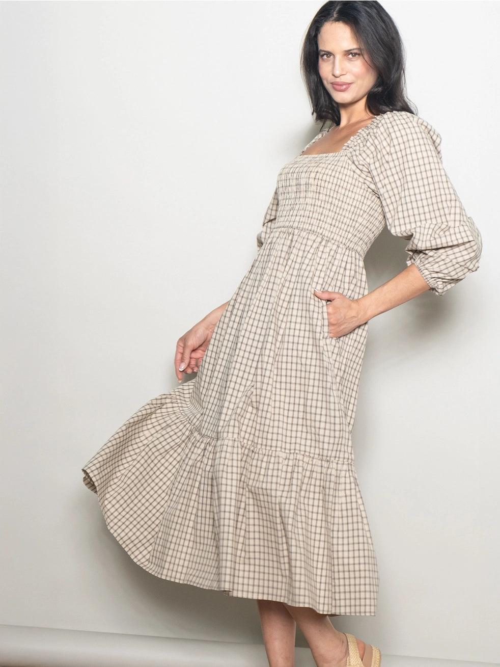 Kariertes Midikleid "Gracie" Creme