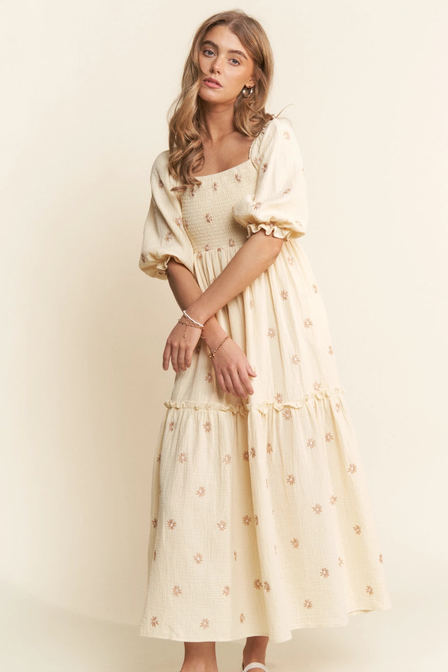Bestickes Musselin Maxikleid "Kennedy"
