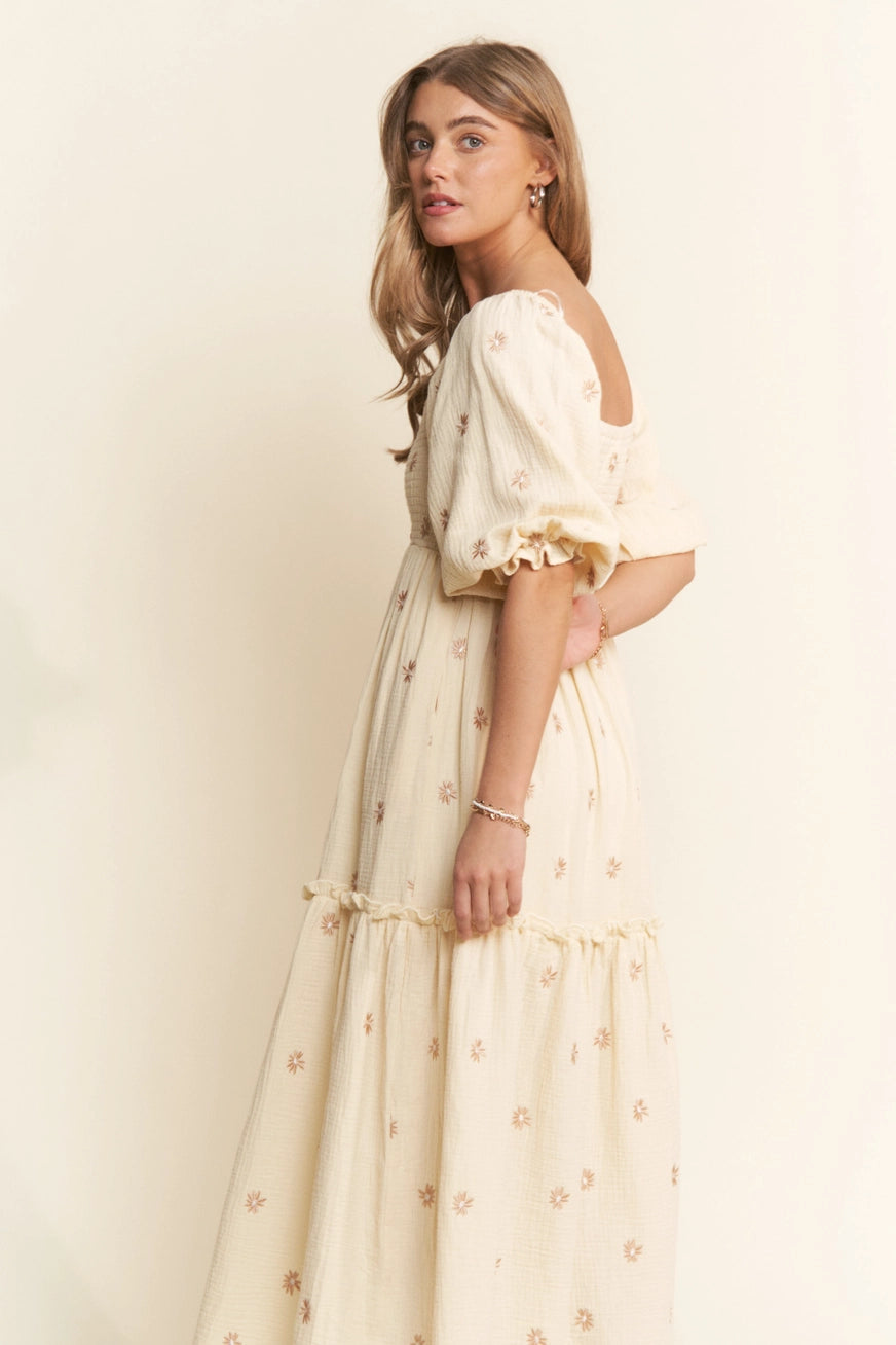 Bestickes Musselin Maxikleid "Kennedy"