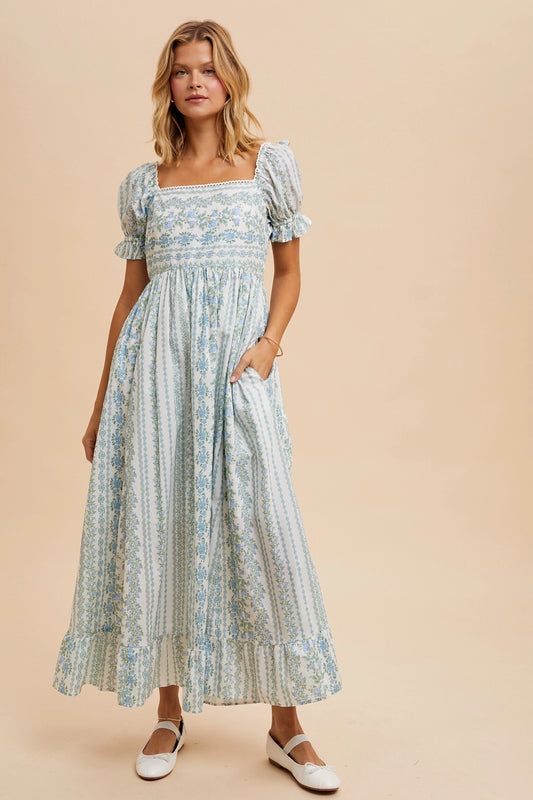 Blümchen Midi/Maxikleid "Delilah" Blau