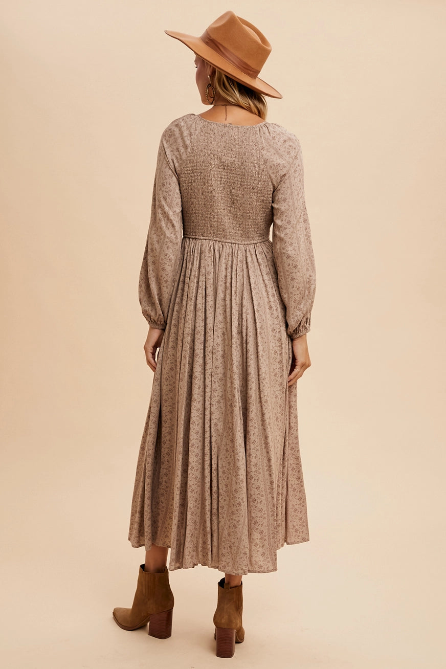 Blümchen Maxikleid "Juniper" (Taupe)