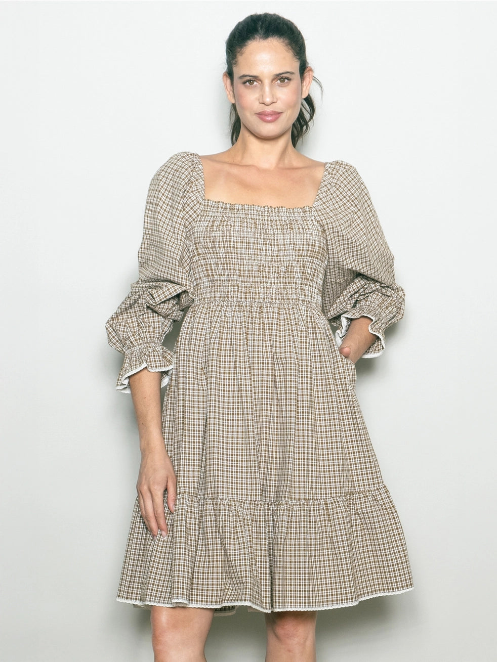 Knielanges Kariertes Midikleid "Harlow"