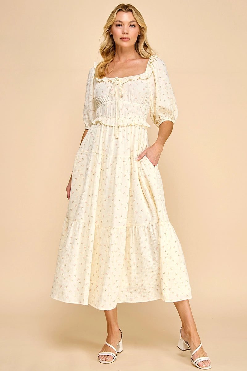 Midikleid "Dorthy" mit Schleifen und Blumendetails