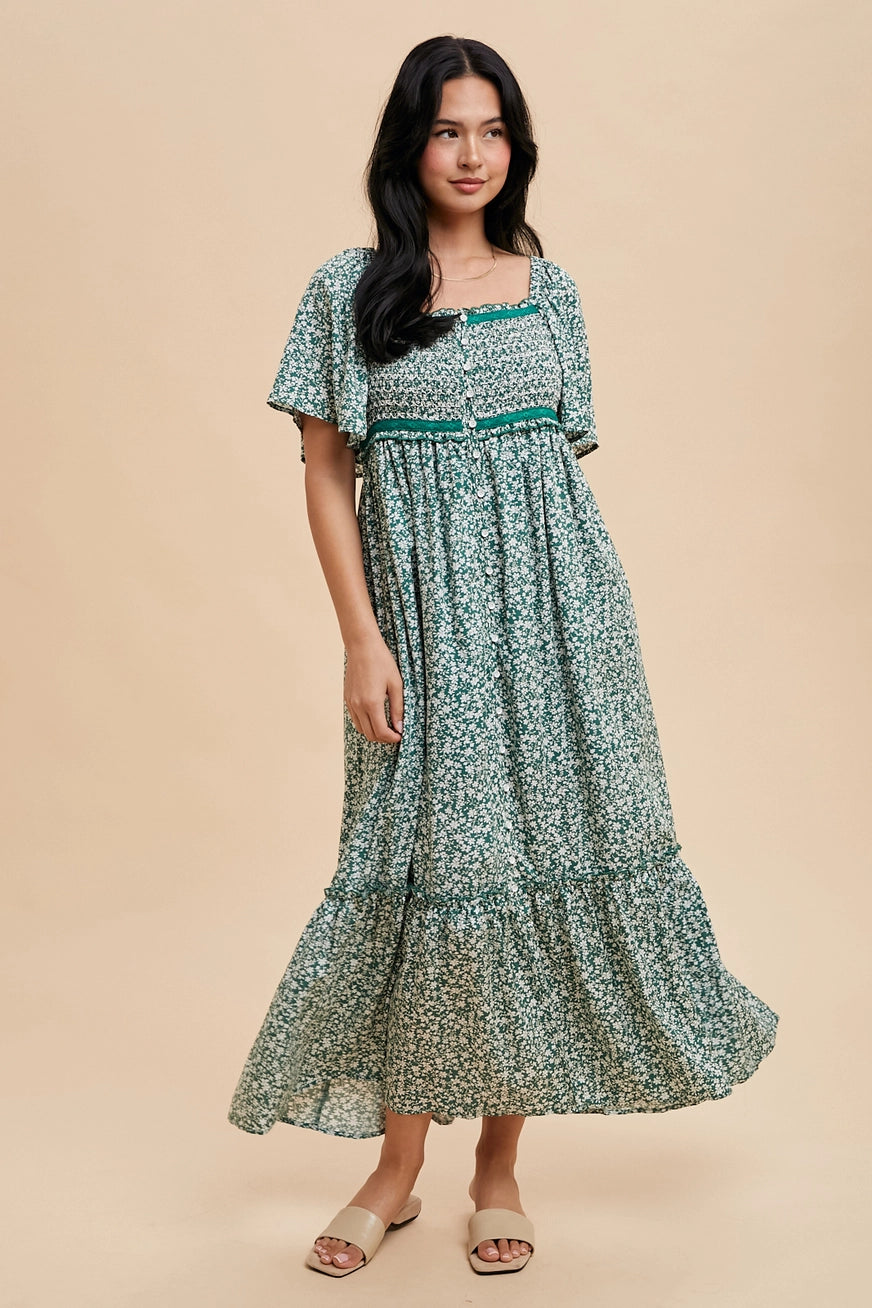 Blümchen Midi/Maxikleid "Steffi" mit Flatterärmel