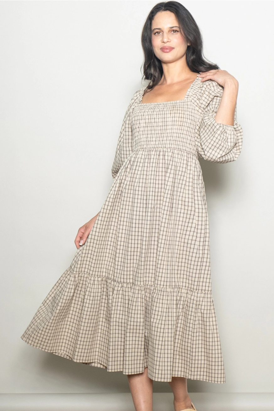 Kariertes Midikleid "Gracie" Creme