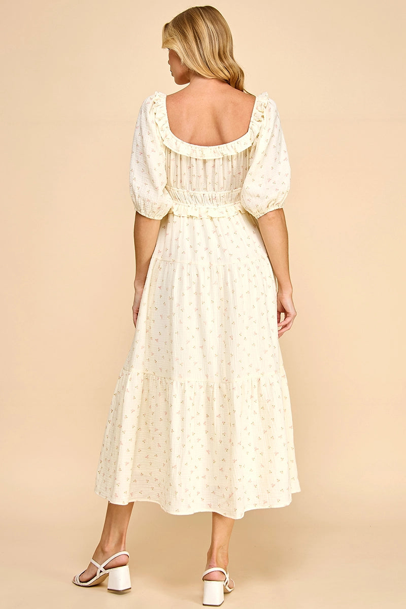 Midikleid "Dorthy" mit Schleifen und Blumendetails