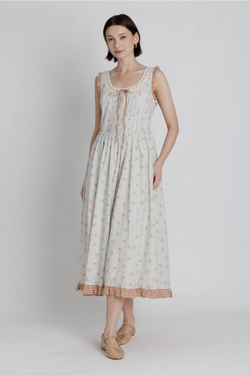 Blümchen Kariertes Midikleid "Gia"