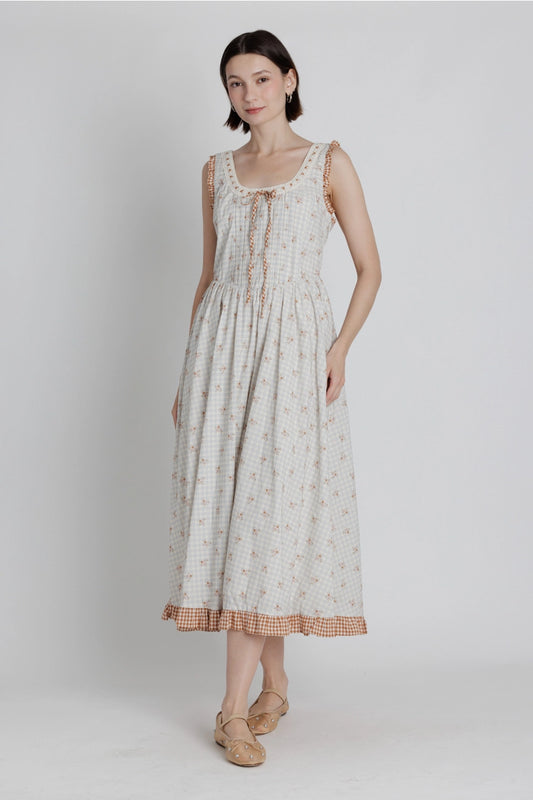 Blümchen Kariertes Midikleid "Gia"