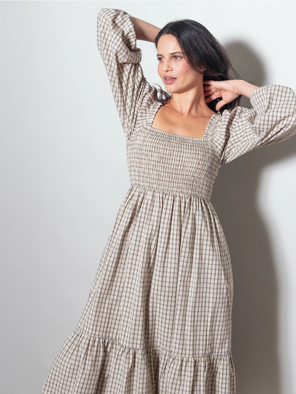 Kariertes Midikleid "Gracie" Creme
