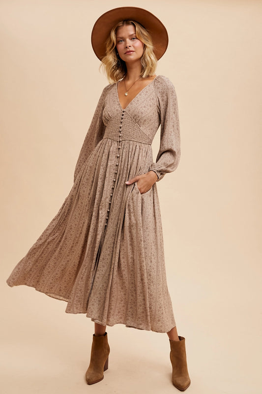 Blümchen Maxikleid "Juniper" (Taupe)