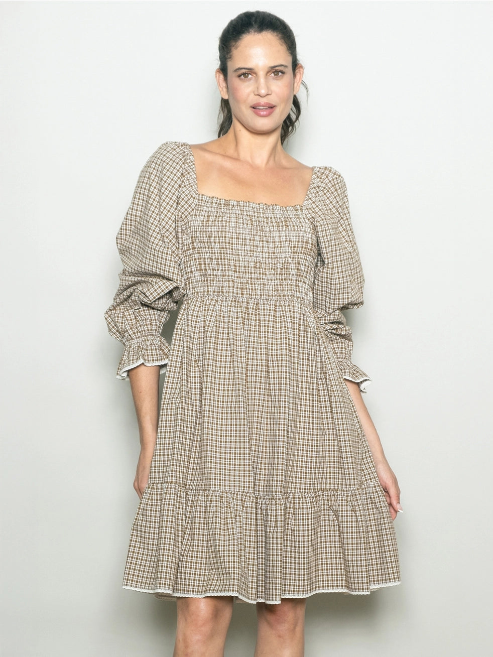 Knielanges Kariertes Midikleid "Harlow"