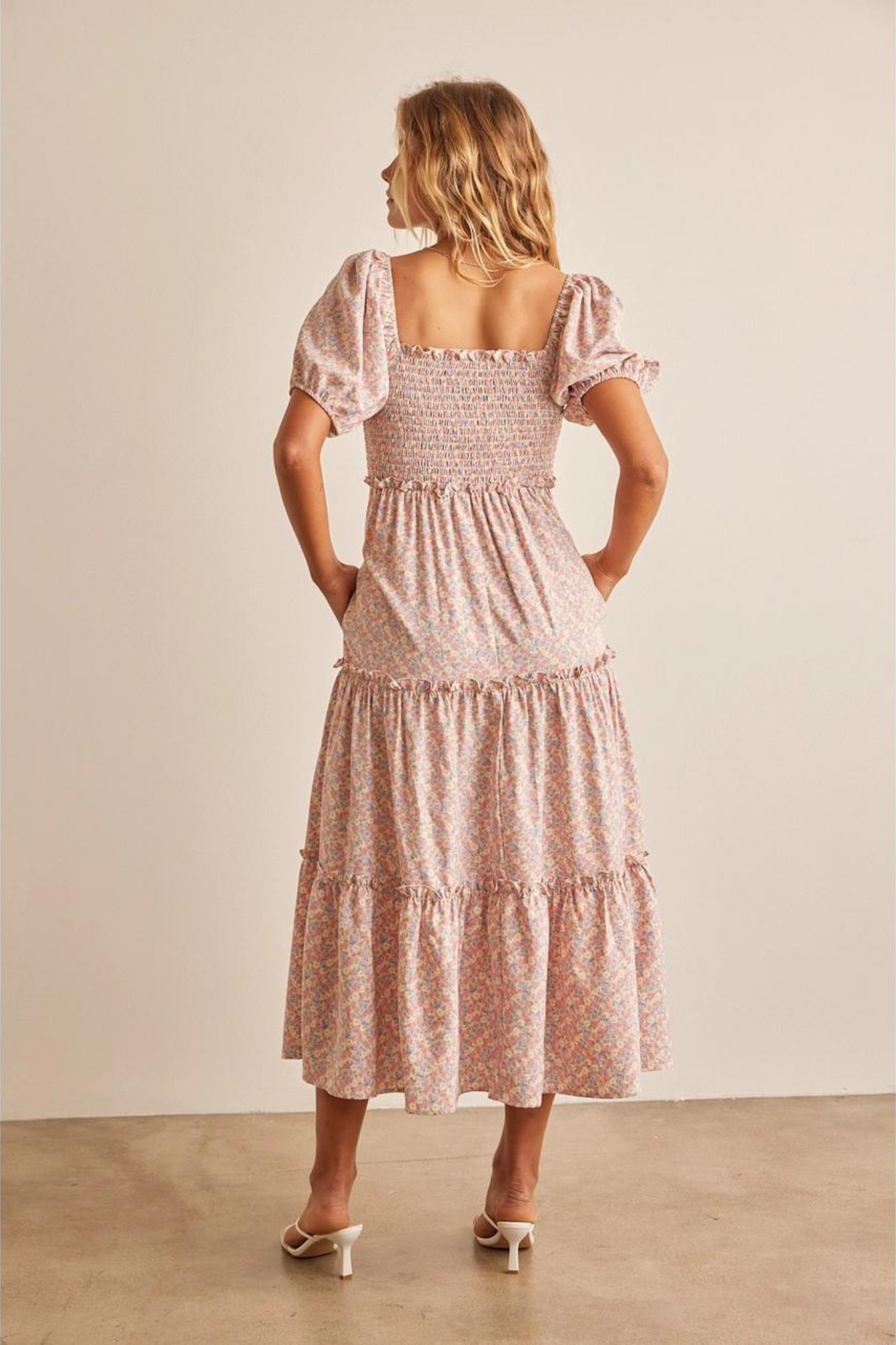 Blümchen Midikleid "Juliette" im Vintage Stil (Rosa)