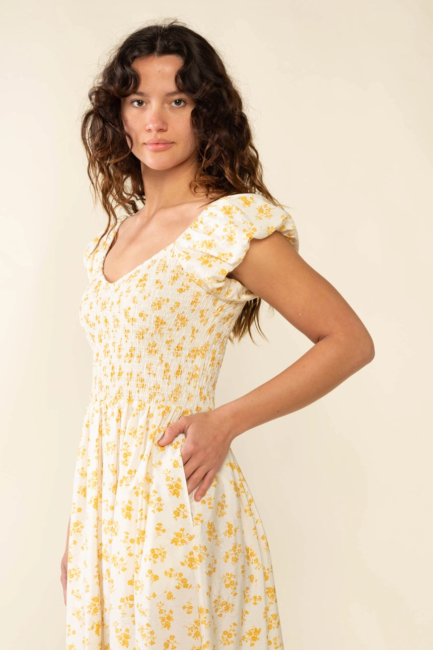 Blümchen Midikleid "Francine" (gelb)