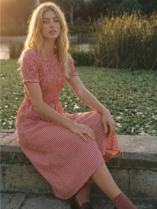 Rotes Kariertes Midikleid "Remi"