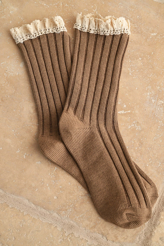 Socken mit Spitzendetails-  Braun