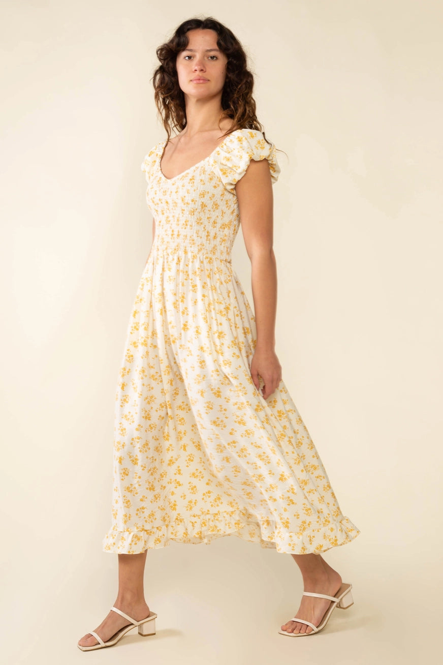 Blümchen Midikleid "Francine" (gelb)