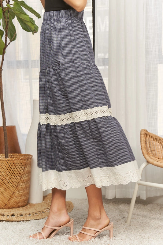 Karierter Midirock "Nelli" (dunkelblau)