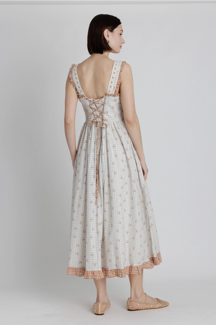 Blümchen Kariertes Midikleid "Gia"