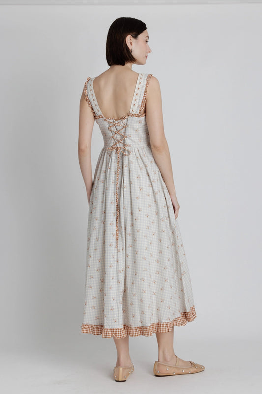 Blümchen Kariertes Midikleid "Gia"
