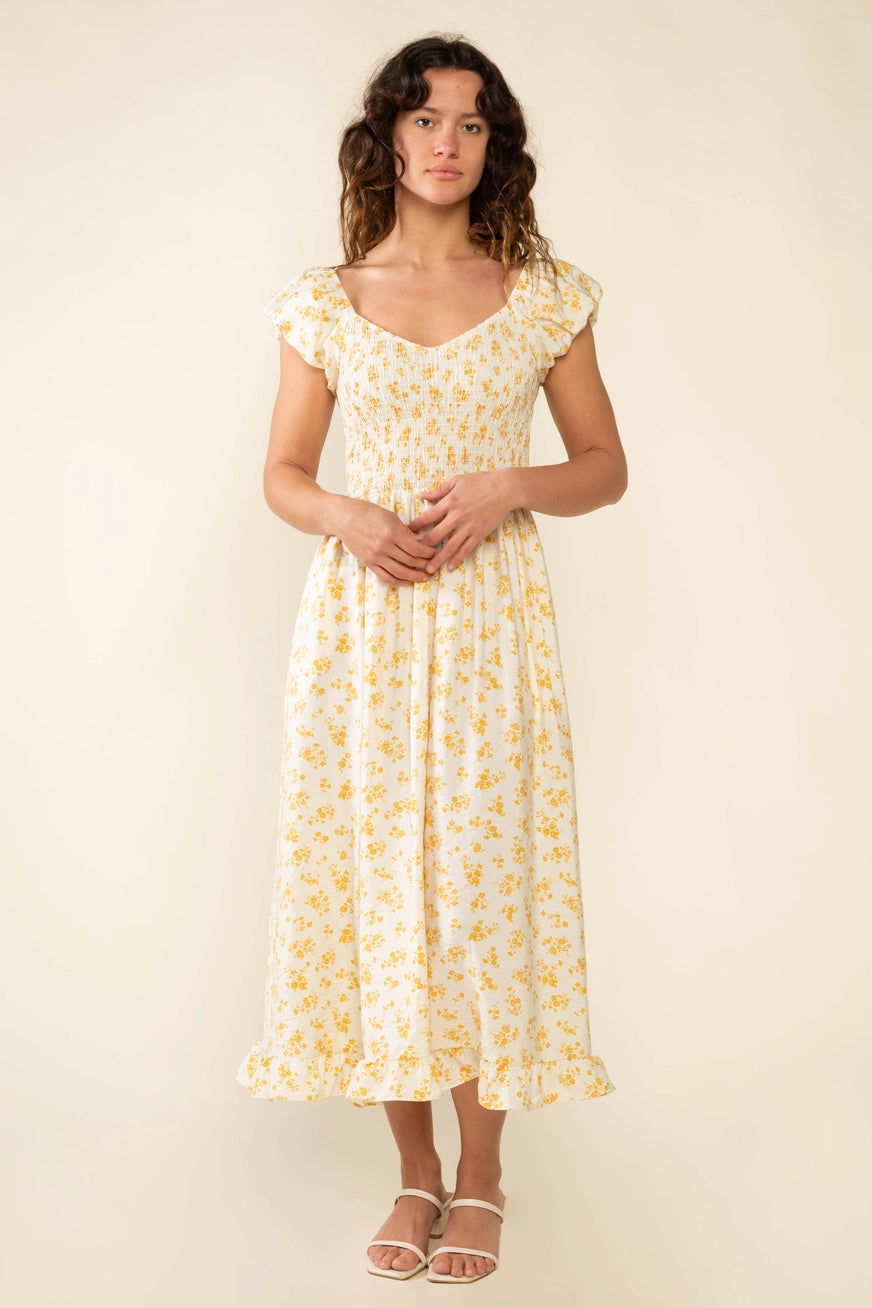 Blümchen Midikleid "Francine" (gelb)