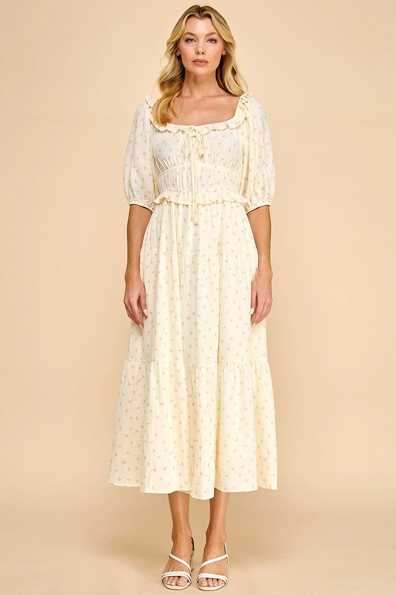 Midikleid "Dorthy" mit Schleifen und Blumendetails