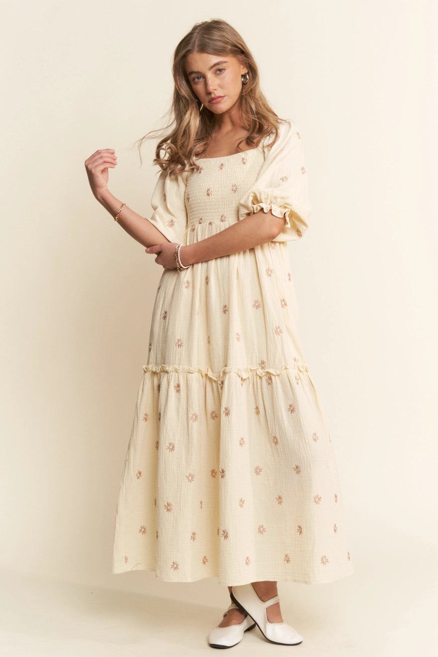 Bestickes Musselin Maxikleid "Kennedy"
