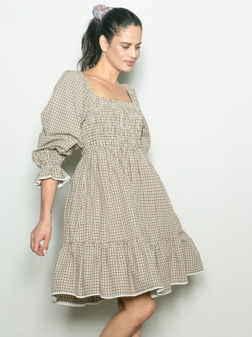 Knielanges Kariertes Midikleid "Harlow"