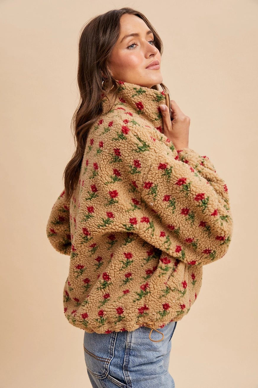 Sherpa Jacke mit Blumenmuster