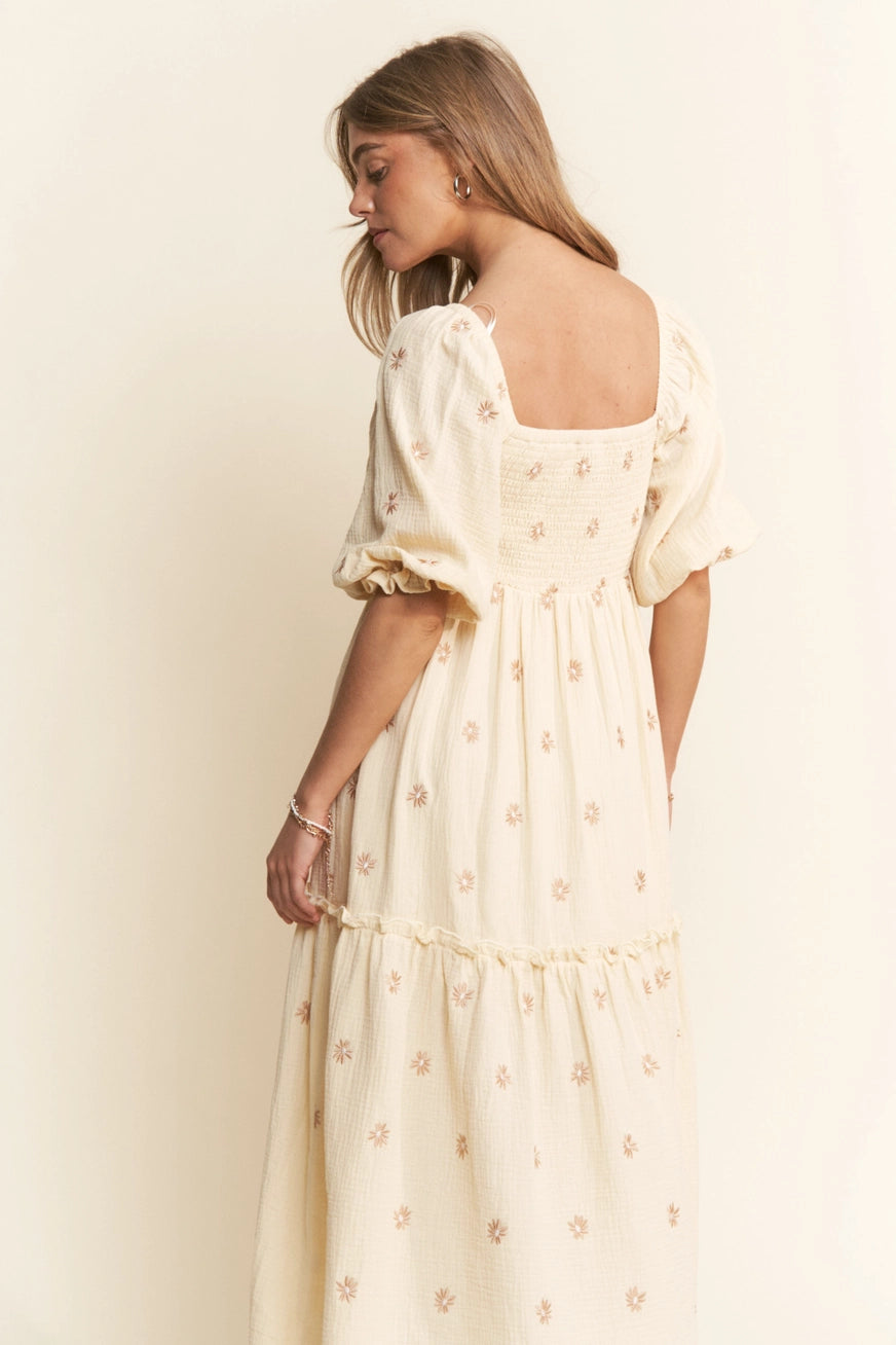 Bestickes Musselin Maxikleid "Kennedy"