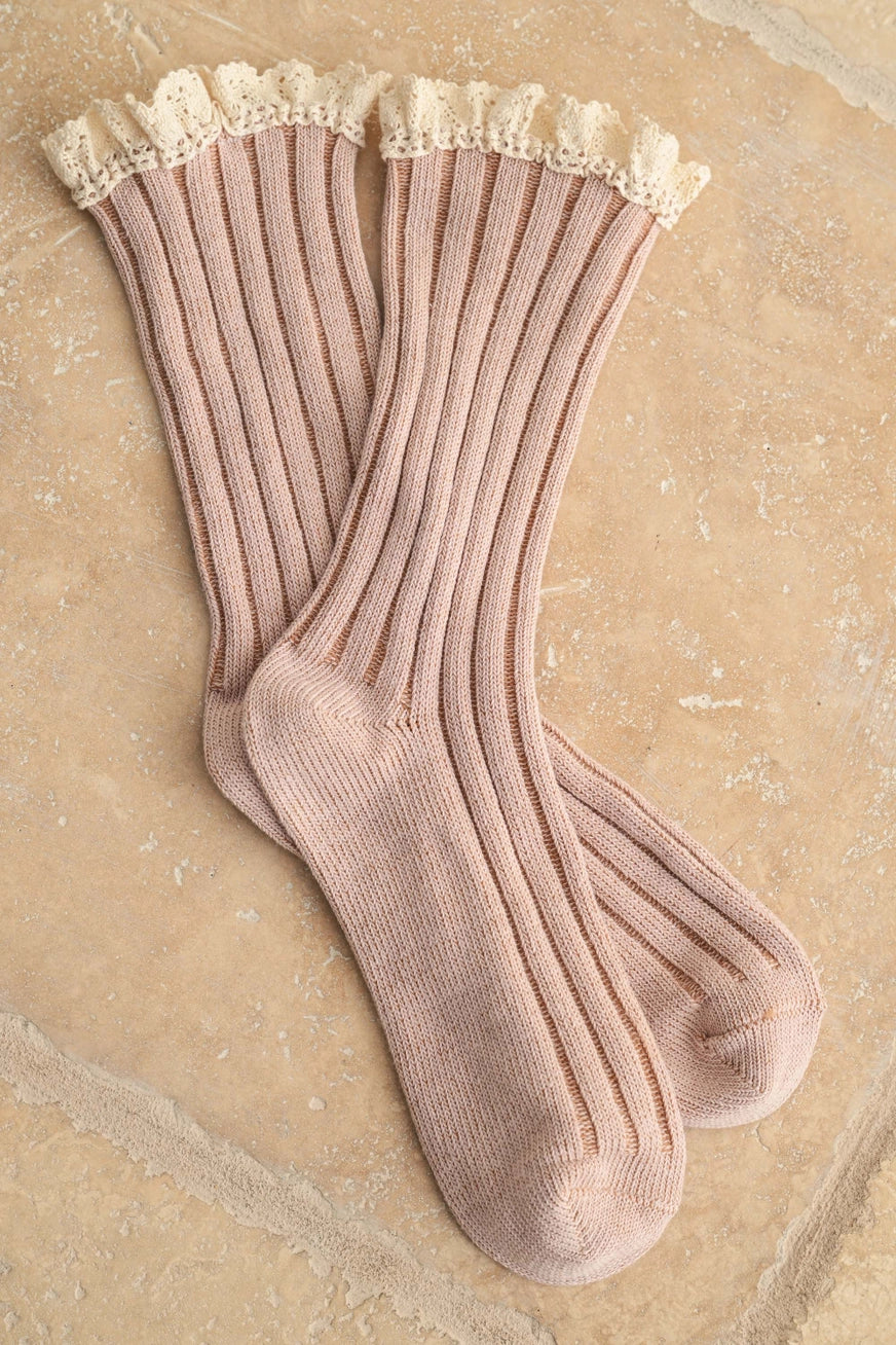 Socken mit Spitzendetail- Rose