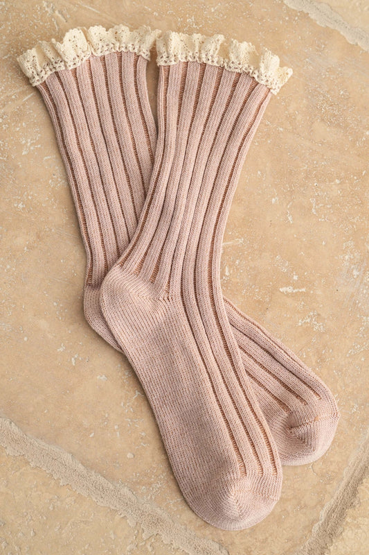 Socken mit Spitzendetail- Rose