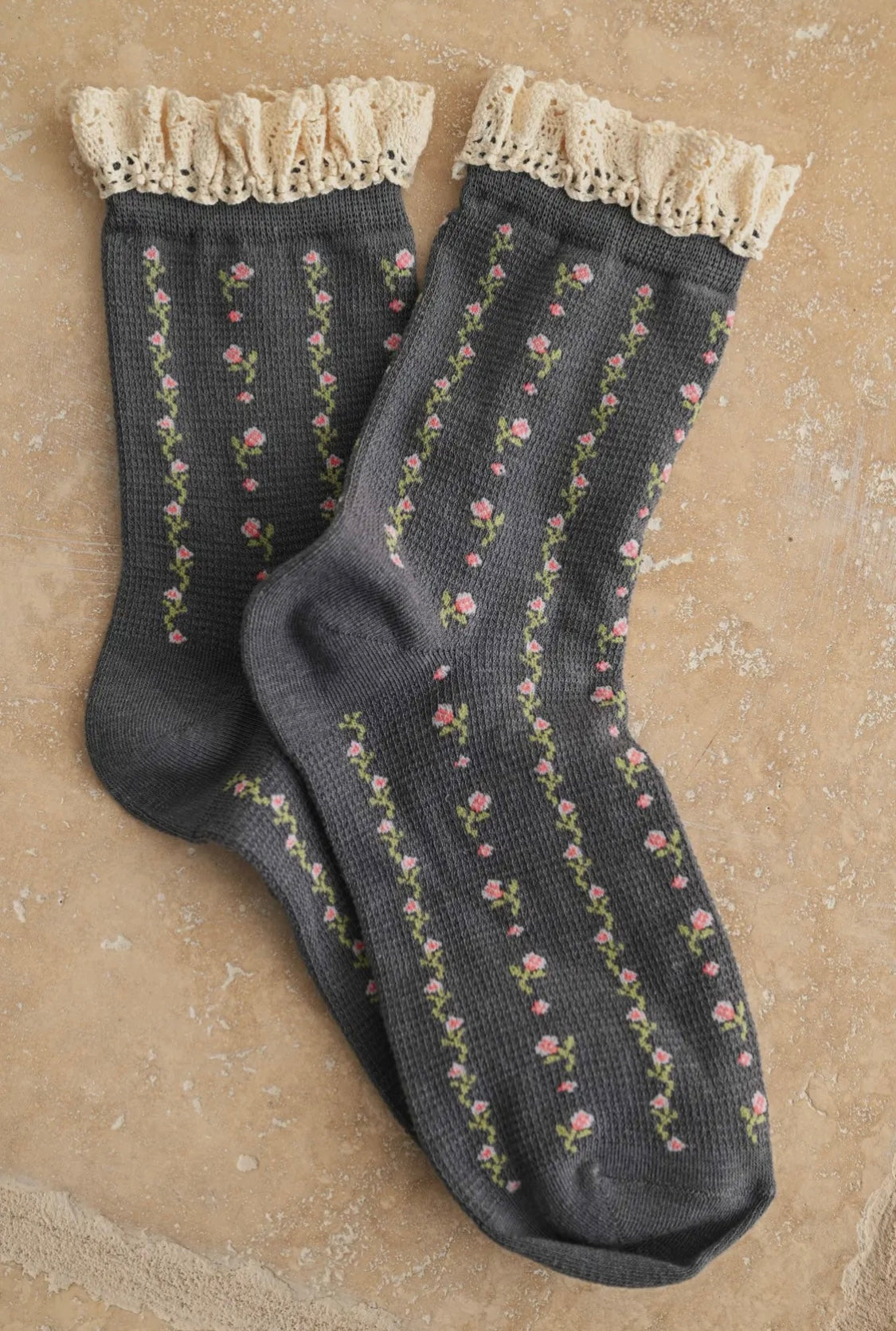 Blümchen Socken- dunkelgrau