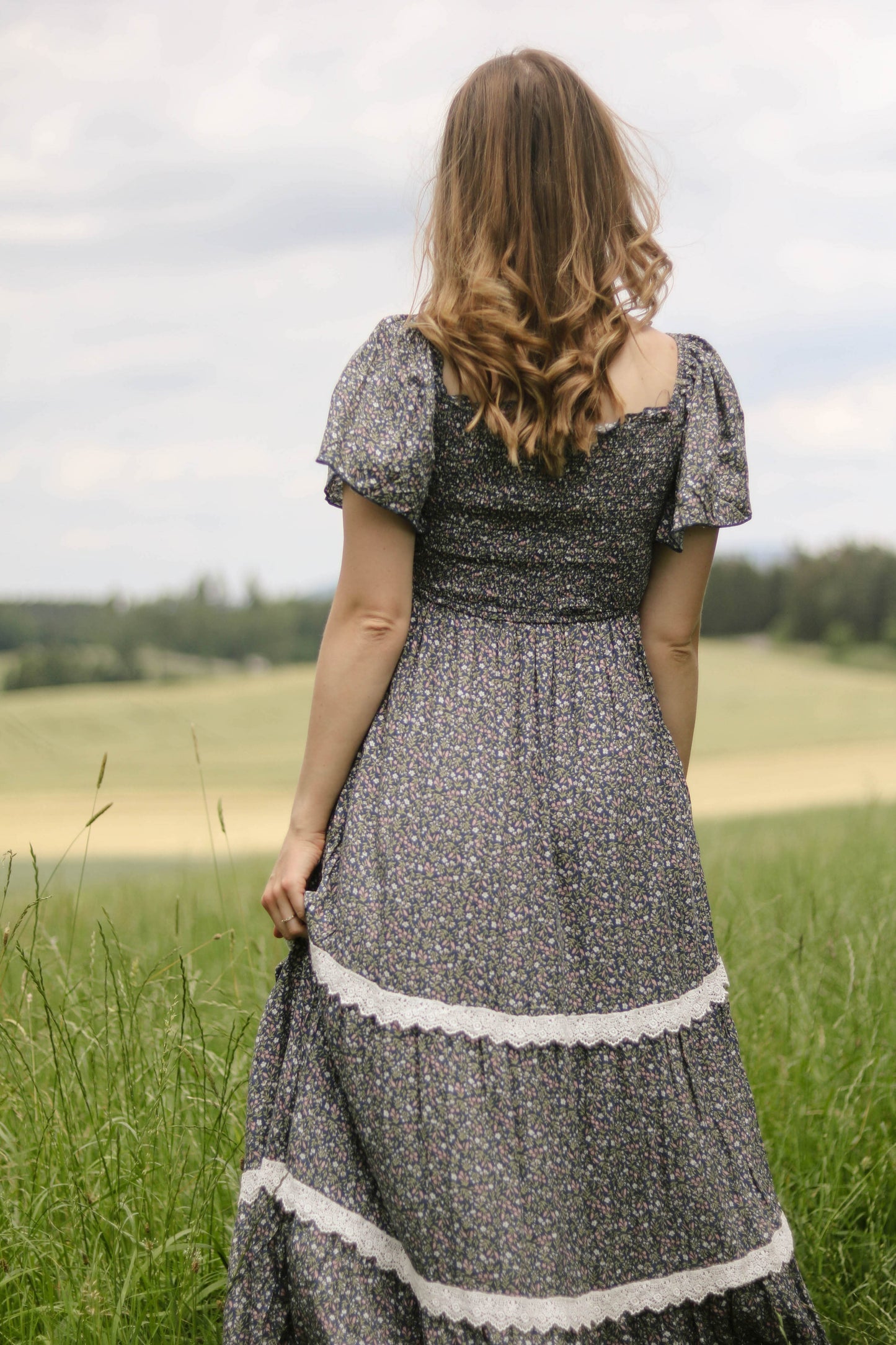 Blümchen Maxikleid "Brooklyn" (dunkelblau)