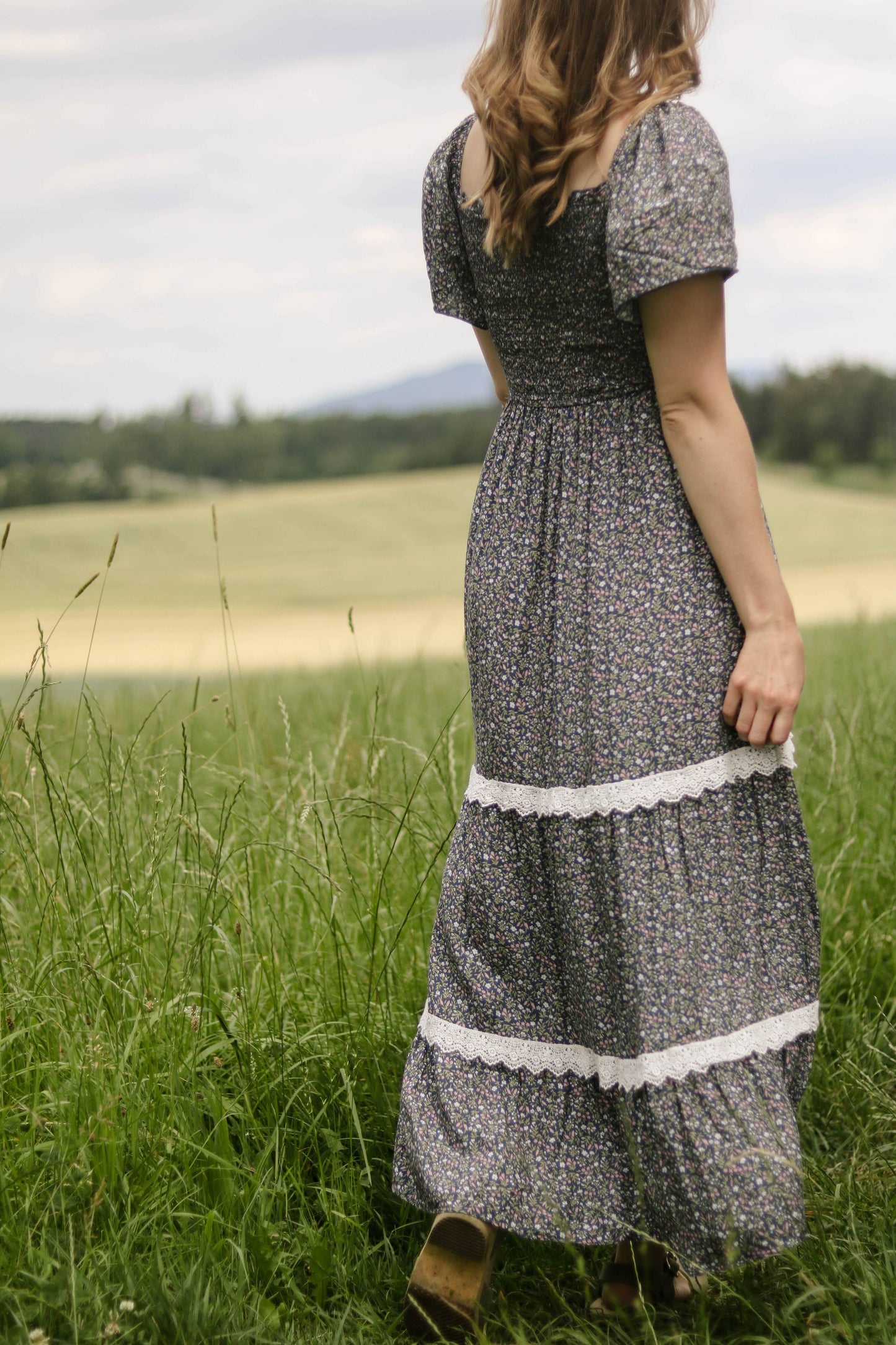 Blümchen Maxikleid "Brooklyn" (dunkelblau)