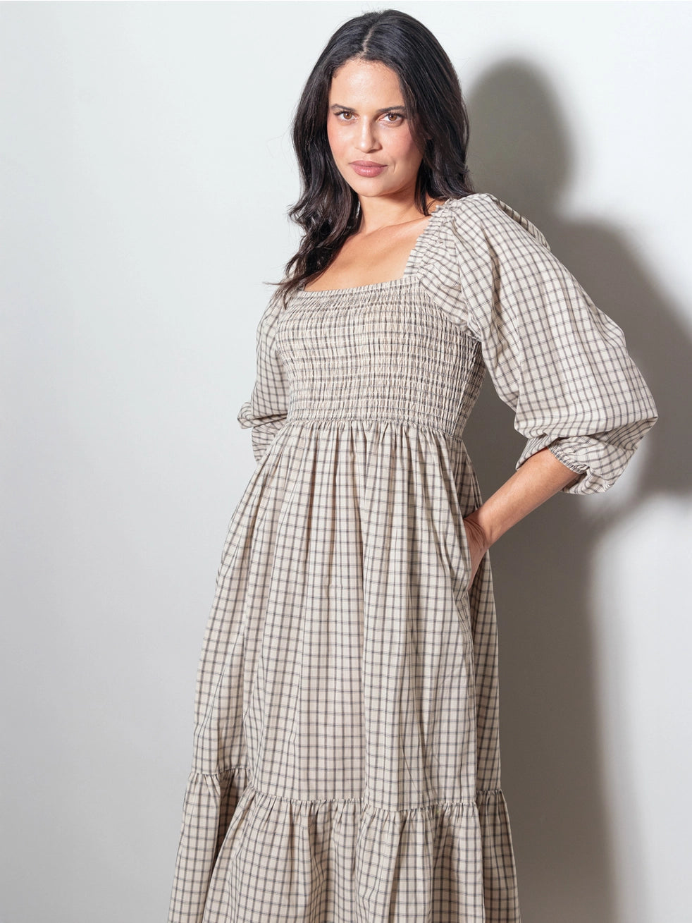 Kariertes Midikleid "Gracie" Creme