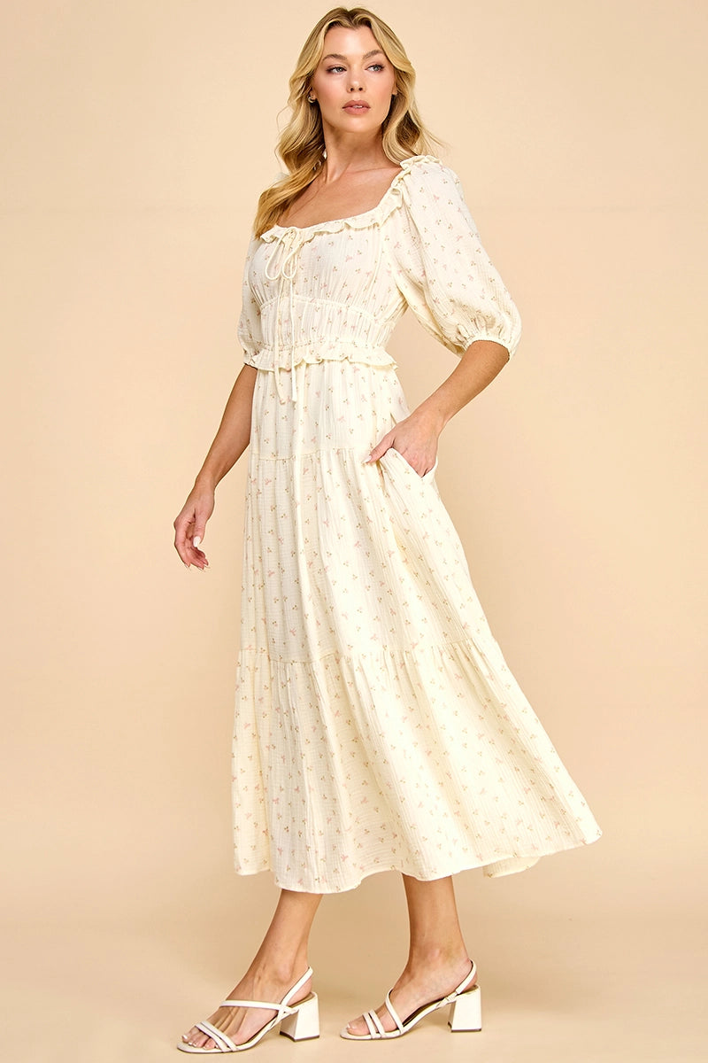 Midikleid "Dorthy" mit Schleifen und Blumendetails