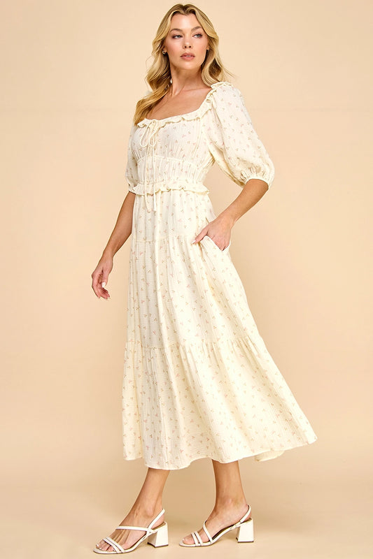 Midikleid "Dorthy" mit Schleifen und Blumendetails