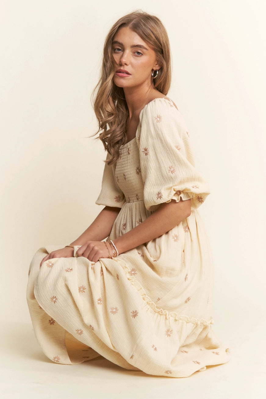Bestickes Musselin Maxikleid "Kennedy"