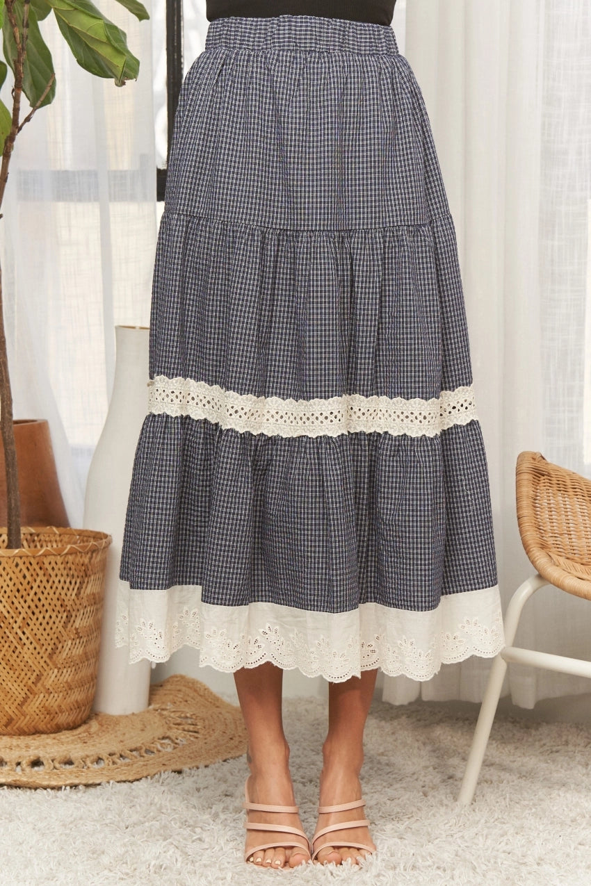 Karierter Midirock "Nelli" (dunkelblau)