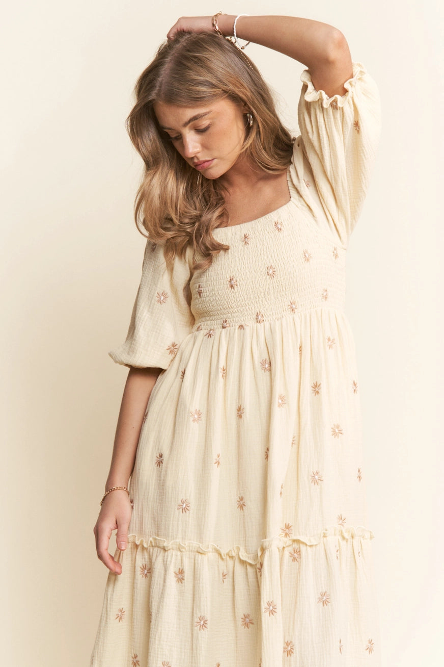 Bestickes Musselin Maxikleid "Kennedy"