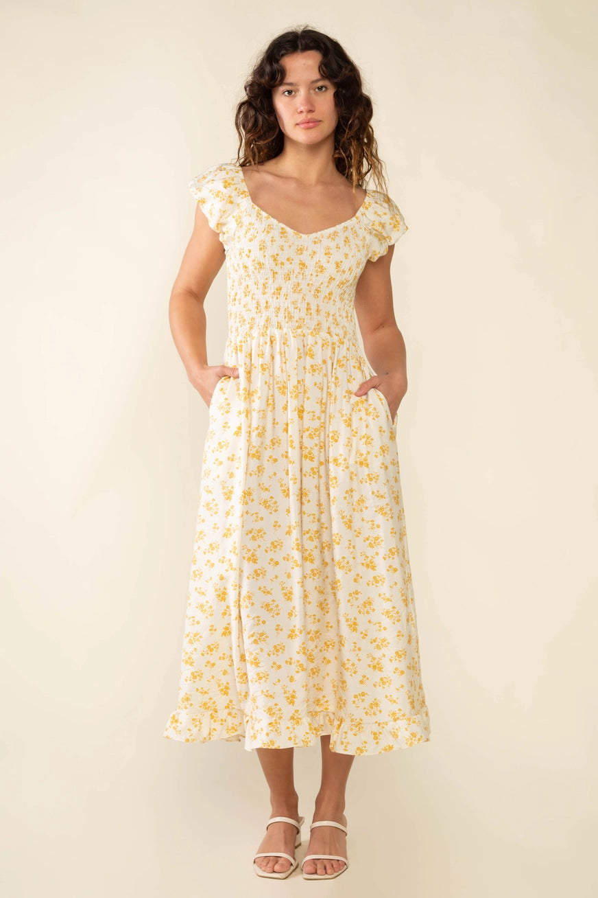 Blümchen Midikleid "Francine" (gelb)