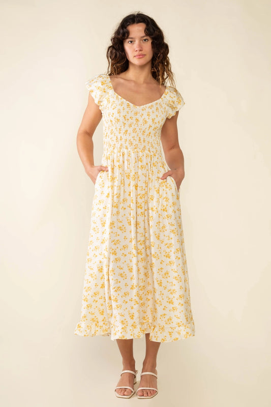 Blümchen Midikleid "Francine" (gelb)