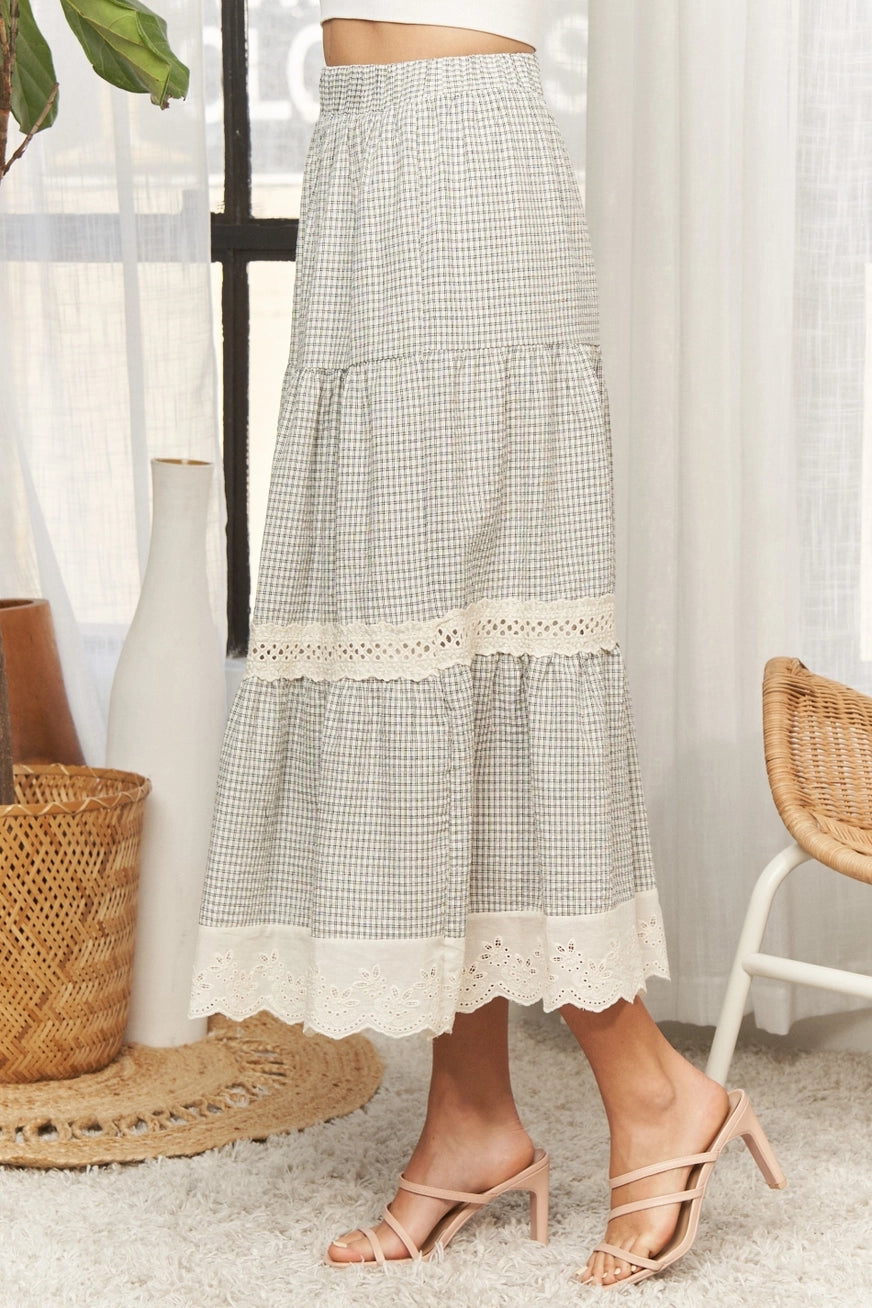 Karierter Midirock "Nelli" (hellgrau)